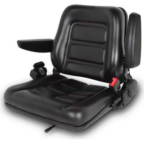 Siège de chariot élévateur universel, siège de tracteur rabattable avec accoudoir, ceinture de sécurité, dossier réglable et glissière en PVC imperméable pour jardin pelle chargeuse pelleteuse (1/5)