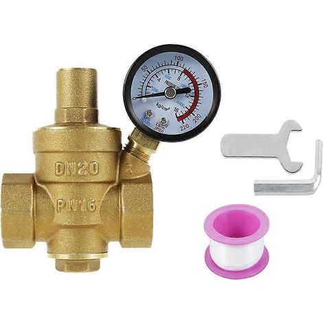Régulateur de pression d'eau en laiton DN20 3/4 pouce, réducteur de pression, soupape de décharge réglable, manomètre (1/5)