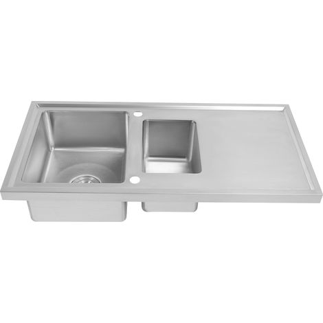 Évier de cuisine en acier inoxydable argenté - Double bol - Pour restaurants, magasins de desserts, salles blanches, salles d'alimentation - 100 x 50 x 19 cm (1/5)