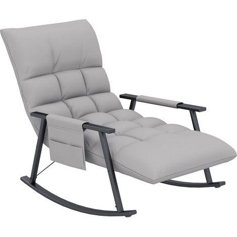 Mecedora Silla Relax Reposapiés Mecedora Bolsillo Lateral Respaldo Regulable Hasta 120Kg Microfibra Gris
