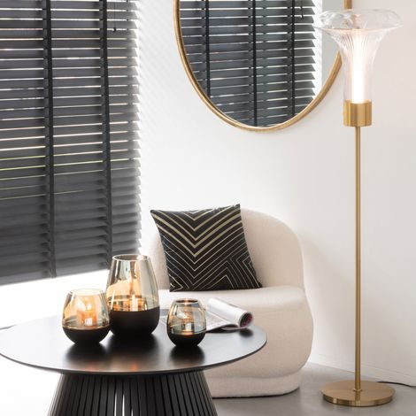 Lampadaire vintage 34x34x155 cm en verre et métal doré