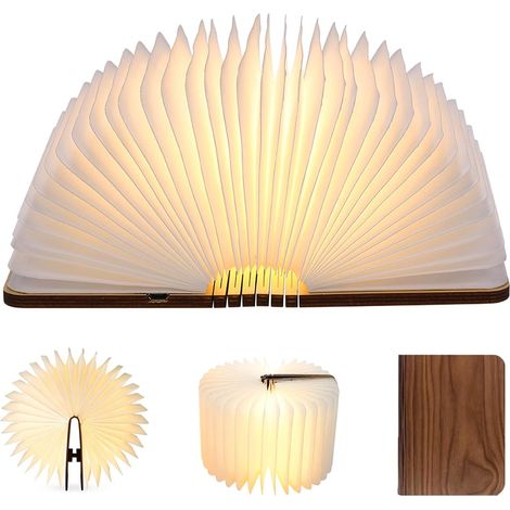 Lampe de livre LED pliante en bois, lampe de bureau LED en noyer noir, veilleuse lampe de livre rechargeable USB lumière ambiante (9122.5 cm)