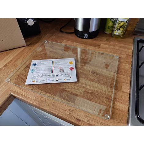 Planche à Découper 40×30cm en Verre Trempé – Plaque en Verre pour Cuisine,Durable,Résistante aux Rayures et à la Chaleur – Protection de Plan de Travail – Design Transparent (1/5)