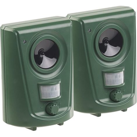 2 Hunde- und Katzenabwehr  Hundeschreck und Katzenschreck für den Garten I Ultraschall Tiervertreiber 20-60 kHz I 120° Erfassungswinkel, 12m Reichweite  Gegen Hunde und gegen Katzen (1/5)