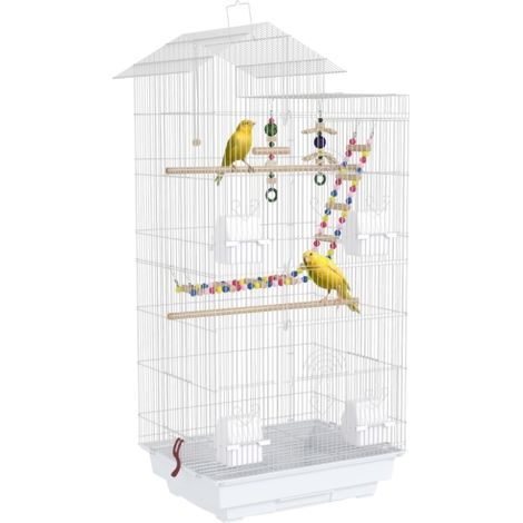 White Bird Cage for Budgies, Finches and Canaries with Accessories, Toys and Easy-Clean Tray (1/5)