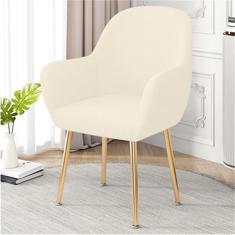 Housse de chaise élastique incurvée avec accoudoirs, design universel, convient aux restaurants, bureaux et tabourets de bar, housse de protection anti-éclaboussures (blanc cassé). (1/5)