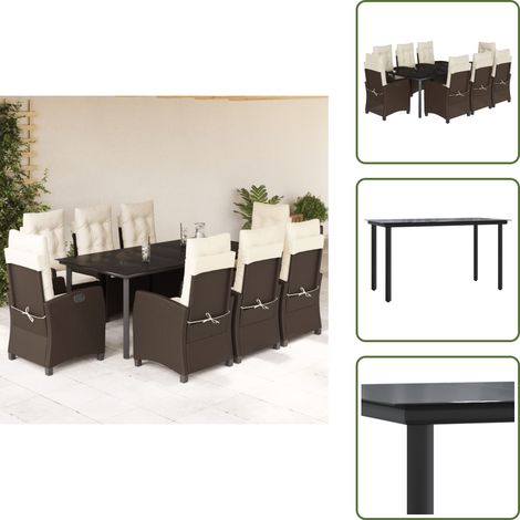 The Living Store Set da Pranzo da Giardino 9pz con Cuscini Marrone in Polyrattan - Tavolo da giardino