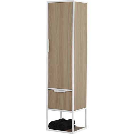 Colonna bagno sospesa H 150 cm stile industrial bianco e legno Baketo (1/5)