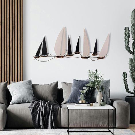 Décoration murale marine en métal – bateaux noirs et blancs (1/5)