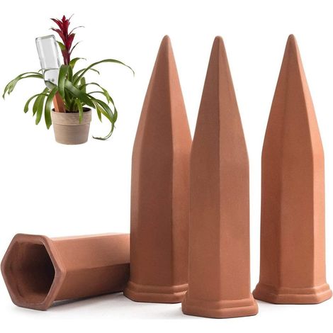 Paletti autoirriganti per piante da interno ed esterno - Paletti per irrigatori in terracotta realizzati con bottiglie di vino riciclate per irrigare le piante a (1/5)