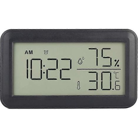 Thermomètre-hygromètre d'intérieur avec réveil, thermomètre numérique LCD, pour chambre, salon, cave à vin (noir) (1/5)