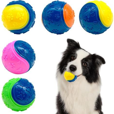 Lot de 5 balles couinantes pour Chien, Jouets à mâcher pour Jouer, entraîner, interagir et soulager l'ennui (Couleur aléatoire) (1/5)