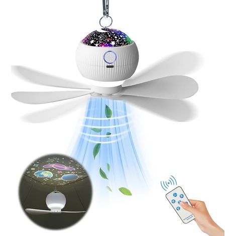 Ventilateur suspendu 3 en 1 à LED avec projection d'étoiles, ventilateur de camping avec projecteur de ciel étoilé intégré, 3600 mAh (1/5)