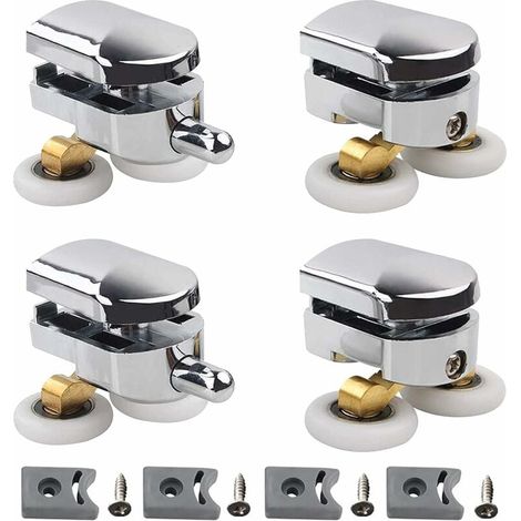 royaluxe -Roulettes doubles - pour porte de douche coulissante avec bloc anticollision et fixations salle de bain 2 roues en alliage de zinc diamètre 23 mm avec bloc anticollision et fixations lilaris (1/5)