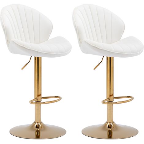 Wahson Lot de 2 tabourets de bar en velours beige – Hauteur réglable 64,5-85 cm – Dossier et base dorée – Confort optimal pour cuisine et bar, Beige (1/5)