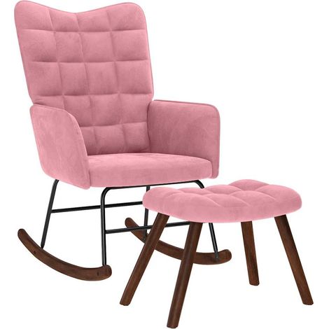Schaukelstuhl mit Hocker Pink Velvet