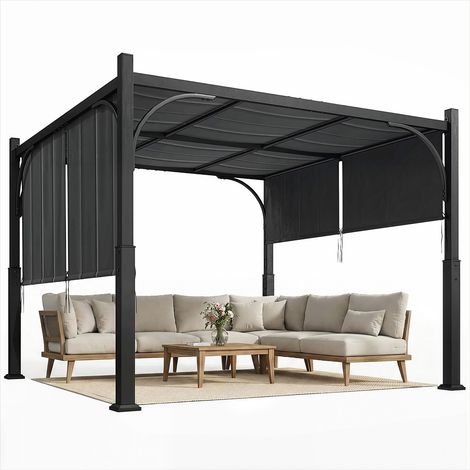 Tonnelle de jardin 3 x 3 m avec toit coulissant en métal (1/5)