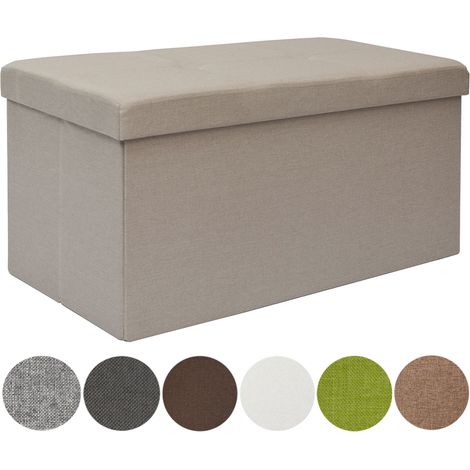 DuneDesign Banc de Rangement 76x38x38cm coffre pliant 80L rembourré Beige