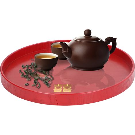 Rotes Holztablett, rotes Teetablett, kleines rundes Teetablett (1/5)