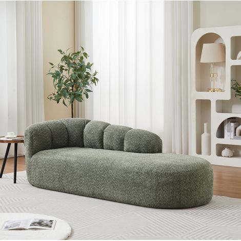 Chaise longue in tessuto chenille verde, schienale ondulato, senza braccioli, stile organico MEUBLIV (1/5)