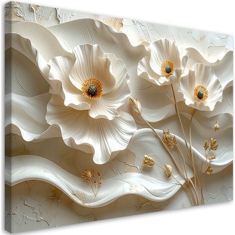 Quadro su tela, Fiori bianchi su sfondo ondulato - 45x30 (1/2)