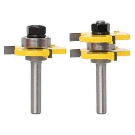 Tongue and groove router bit set, 3 flutes, 8mm shank, T-shaped wood router bit, woodworking tools (1/4)
