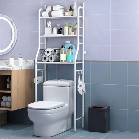3-Tier über die Toilette Lagerung, Platzsparer Metall Badezimmer Regale, freistehend über die Toilette Lagerung Regal mit 4 Haken für Badezimmer (1/5)