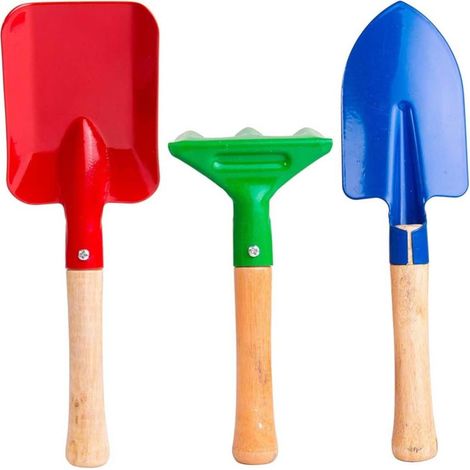 Kinder-Gartengeräte-Spielzeug, Gartenset, Spaten, Laubrechen, Mini-Lernen im Freien für Kinder, 3-teilige Gartenkellen