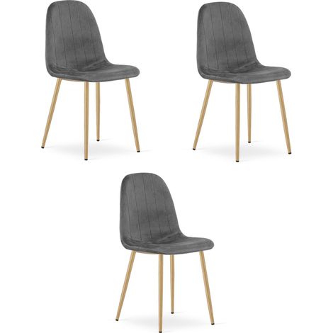 Set di 3 sedie Padva in velluto grigio scuro (1/5)