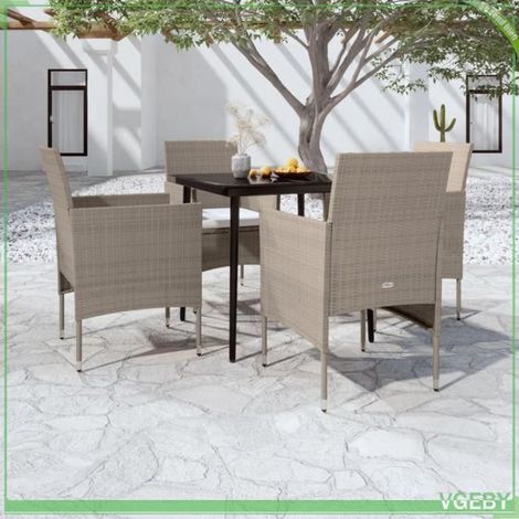 Ensemble de salle à manger de jardin - FAFEICY - 3099318 - Beige/Noir - 5 pcs - Acier & résine tressée (1/5)