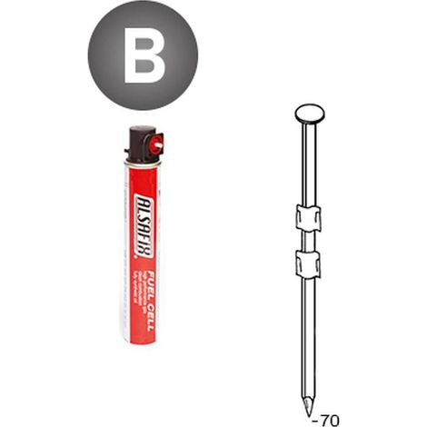 2 200 Pointes Lisses en Bande 20° (Pack) - 2.9x70 mm + 2 Cartouches de Gaz Rouge - D-Work (1/5)