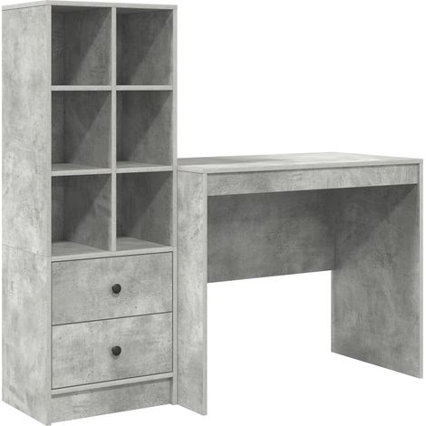 2 pcs Bureau d'ordinateur, Bureau d'étude avec tiroir et étagère Gris béton fr94 - Maison La Vie (1/5)