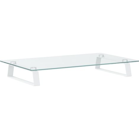 Supporto per monitor da tavolo mobile da scrivania 60 x 35 x 8 cm vetro temperato e metallo bianco 020044898