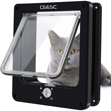 Cat door, waterproof pet door with 4-way rotary lock for cat, small dog, easy to install and use,