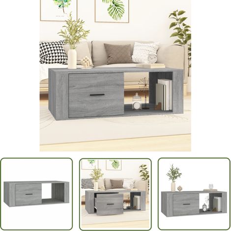 The Living Store Table basse Sonoma gris 100x50,5x35 cm Bois d'ingénierie - Table Basse - Meuble Salon - Table D'appoint - Table Ronde - Design Moderne (1/5)