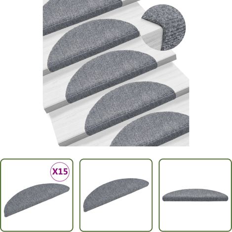 Treppenmatte - Stufenmatten Selbstklebend 15 Stk. 56x17x3 cm Hellgrau Halbrund (1/5)