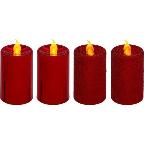 Lot de 4 Bougies lumineuses Rouge pailleté et Rouge métallisé H 7.5 cm - Feeric Christmas (1/2)