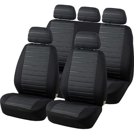 5pcs Universal Car Seat Covers Grey Jacquard Fabric Complete Set Front Rear Interior Accessory (1/5)