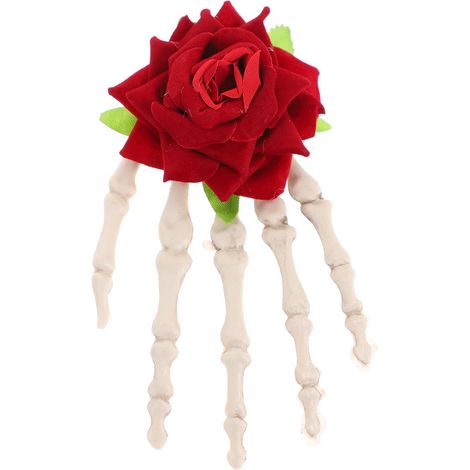 Pince à Cheveux Facile à Utiliser Squelette Griffe Blanche en Plastique Décoration Rose pour Fête Halloween et Festival Masqué pour Femmes et Filles (1/5)