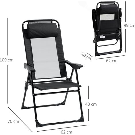 Lot de 2 chaises de jardin pliantes avec dossier et accoudoirs réglables, chaises de camping supportant jusqu'à 120 kg, idéales pour le jardin et le balcon. (1/5)