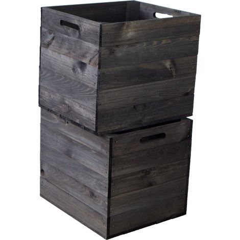 2er set Holzkiste schwarz lasiert passend für Kallax und Expeditregale Regaleinsatz (1/5)