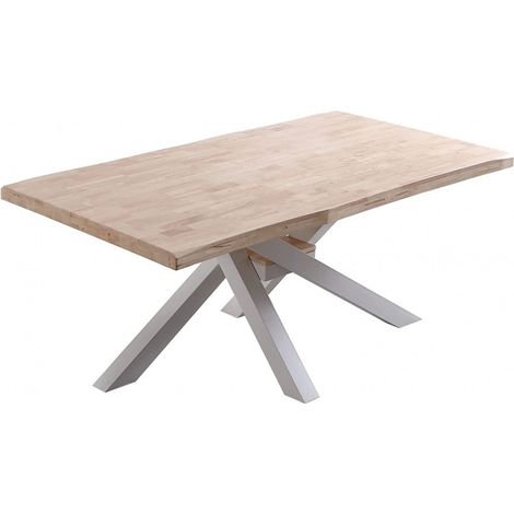 Pegane – Table à manger rectangulaire en bois chêne nordique – Pieds blancs – Longueur 180 cm – Largeur 100 cm – Hauteur 76 cm – Design contemporain (1/4)