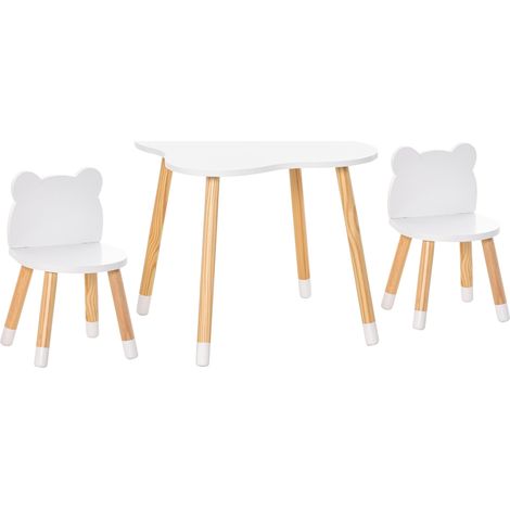Ensemble table enfant avec 2 chaises forme ours, mobilier bébé 1-4 ans, blanc 56×56×50 cm (1/5)