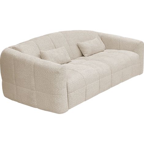 Divano letto 4 posti a ribalta Posto letto 160cm Materasso 13cm memory foam Tessuto bouclette Panna - RETUNA II (1/5)
