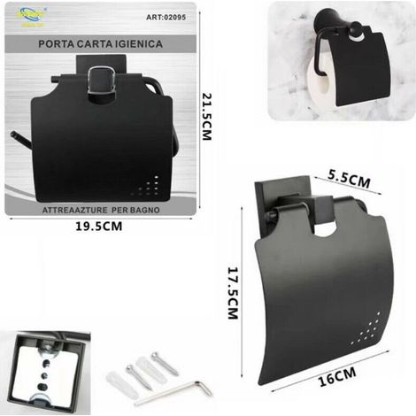 PORTA ROTOLO CARTA IGIENICA MURO TOILETTE PARETE SUPPORTO NERO BAGNO 02095 (1/2)