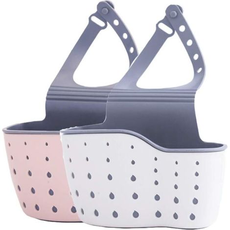 Porte éponge Organisateur d'évier de Cuisine et Salle de Bains Prise de Rangement Panier Suspendu Beige et Rose Cuisine et Salle de Bains Robinet de Rangement Panier Suspendu 2 pièces-