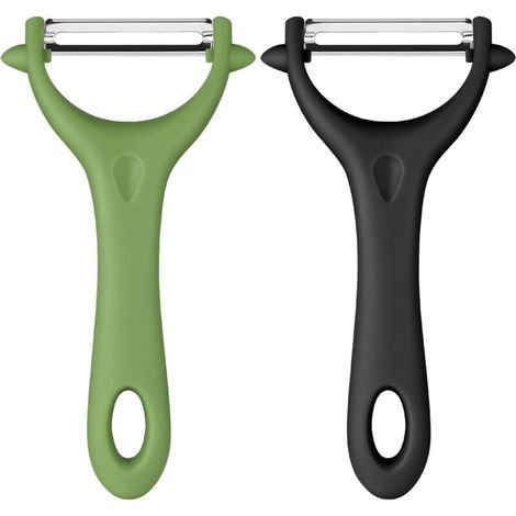 Pelador de patatas universal, pelador manual de acero inoxidable, mango ergonómico, cuchillo de cocina para pelar verduras y frutas (negro + verde) (1/5)