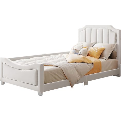 Lit d'enfant 90x200cm, Sofabed, Flannel, Lit d'enfant multifonctionnel avec dossier, Beige (1/5)