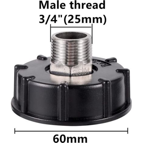 Adaptateur de réservoir IBC S60X6 à filetage grossier avec raccord mâle en acier inoxydable avec connexion de tuyau (25 cm filetage mâle) (1/5)