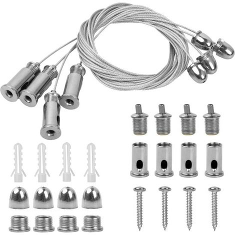 4 morceaux de câbles de suspension en acier inoxydable - 1,5 mm x 2 m, câbles métalliques pour suspendre des photos aux poutres de plafond (1/5)